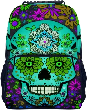 Lightweight Daypack for Camping Business Walking Cycling - Large Capacity Anti-Theft Multipurpose Bookbag, Grunge Mexican Sugar Skulls Day Of The Dead Flowers Art Gym Outdoor Hiking Backpack