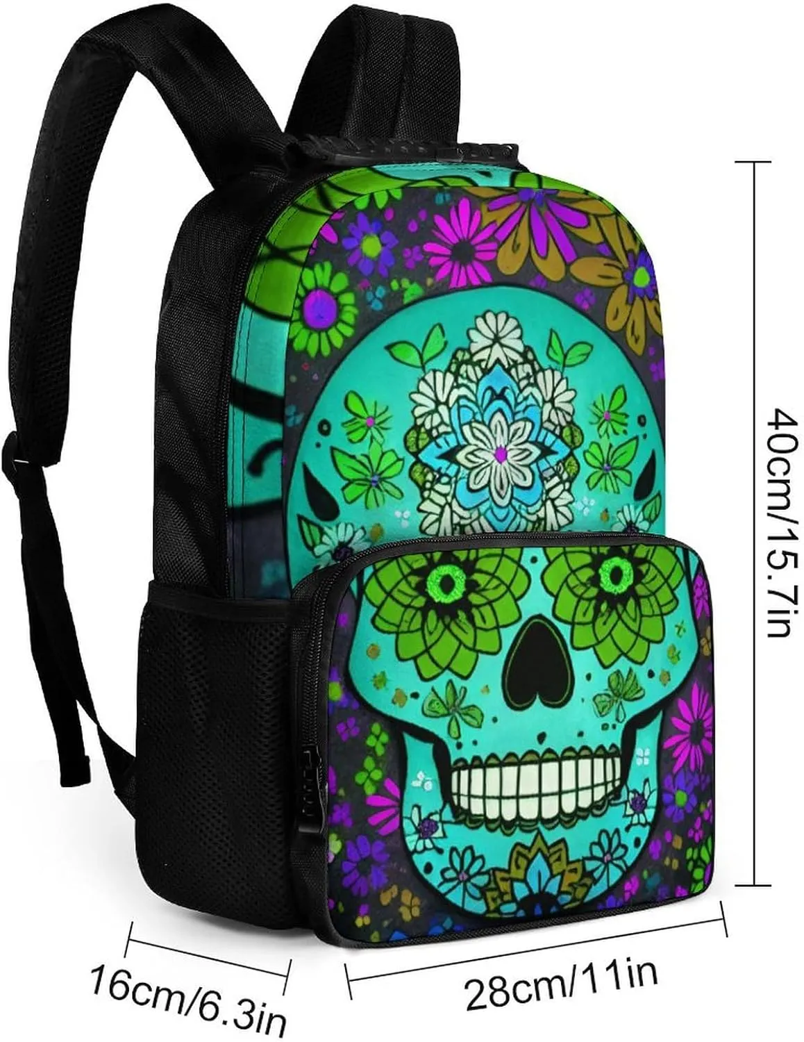 Lightweight Daypack for Camping Business Walking Cycling - Large Capacity Anti-Theft Multipurpose Bookbag, Grunge Mexican Sugar Skulls Day Of The Dead Flowers Art Gym Outdoor Hiking Backpack