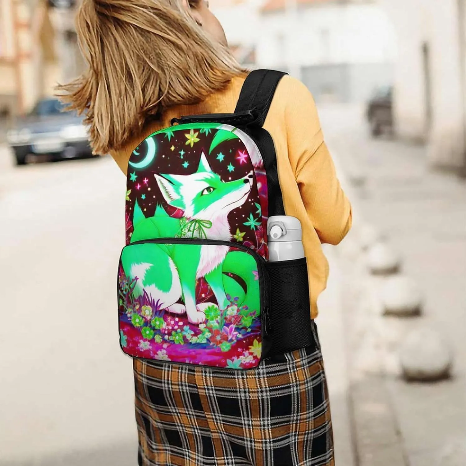 Lightweight Daypack for Camping Business Walking Cycling - Large Capacity Anti-Theft Multipurpose Bookbag, Magical Cute Fox Flowers Art Gym Outdoor Hiking Backpack