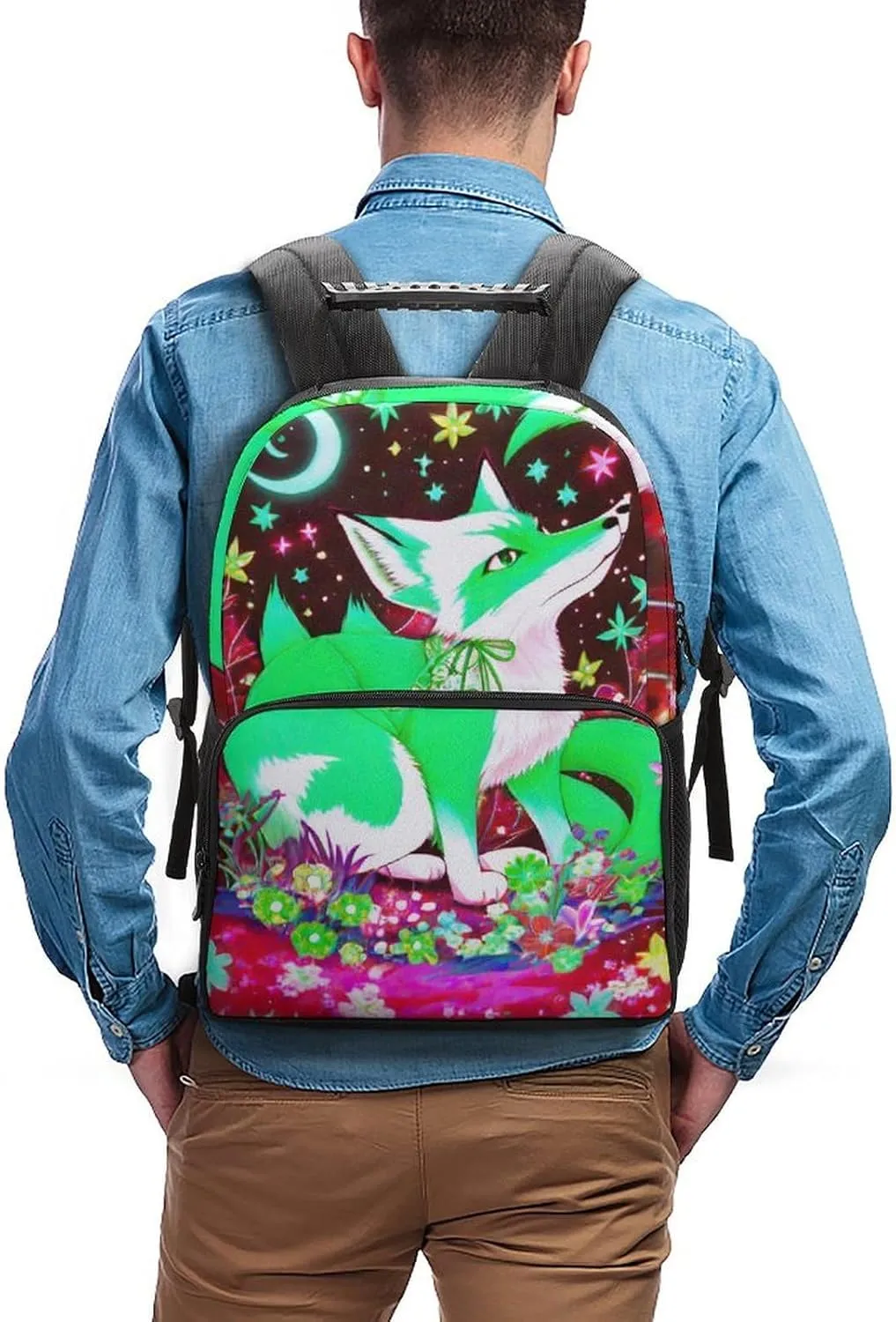 Lightweight Daypack for Camping Business Walking Cycling - Large Capacity Anti-Theft Multipurpose Bookbag, Magical Cute Fox Flowers Art Gym Outdoor Hiking Backpack