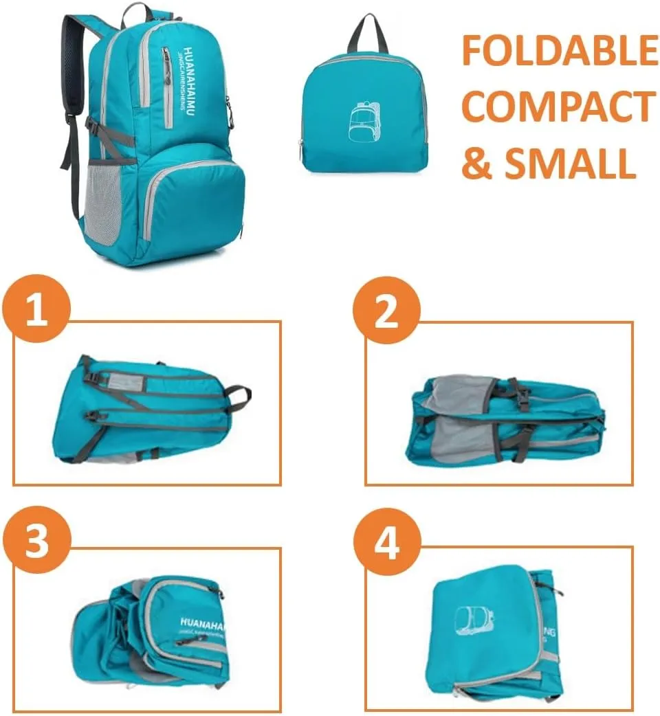 Lightweight Packable Foldable Small Portable 40L Backpack, Travel Trip Camping Hiking Outdoor Sports Backpack City Walking Daypack (Black)