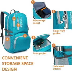 Lightweight Packable Foldable Small Portable 40L Backpack, Travel Trip Camping Hiking Outdoor Sports Backpack City Walking Daypack (Black)