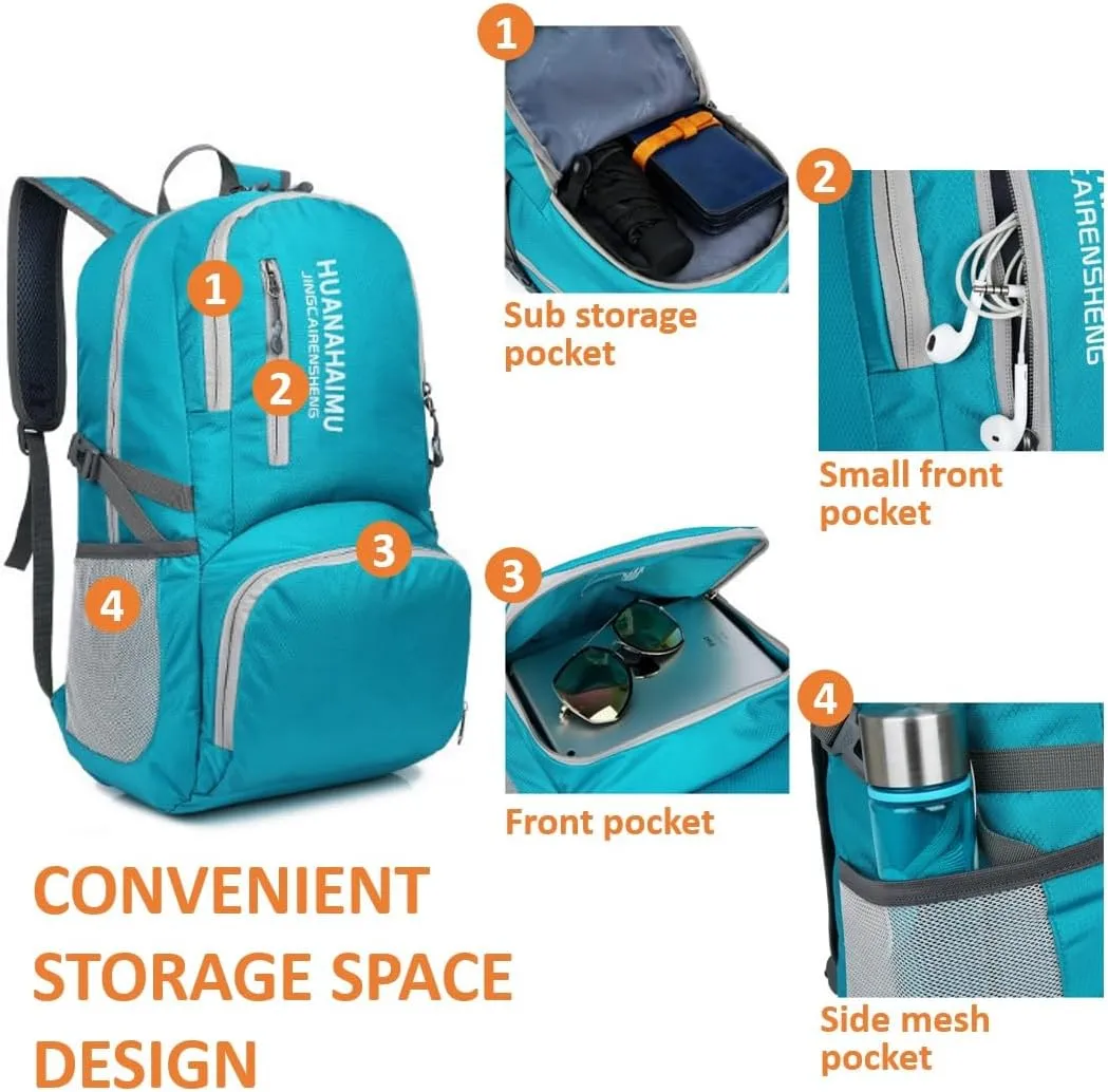 Lightweight Packable Foldable Small Portable 40L Backpack, Travel Trip Camping Hiking Outdoor Sports Backpack City Walking Daypack (Black)