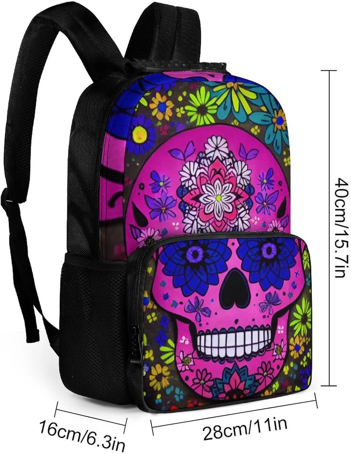 Lightweight Rucksack for Sports Travel Running - Big Capacity Multipurpose Anti-Theft Bookbag, Grunge Mexican Sugar Skulls Day Of The Dead Flowers Art Travel and Sport Backpack Rucksack