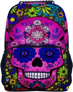 Lightweight Rucksack for Sports Travel Running - Big Capacity Multipurpose Anti-Theft Bookbag, Grunge Mexican Sugar Skulls Day Of The Dead Flowers Art Travel and Sport Backpack Rucksack