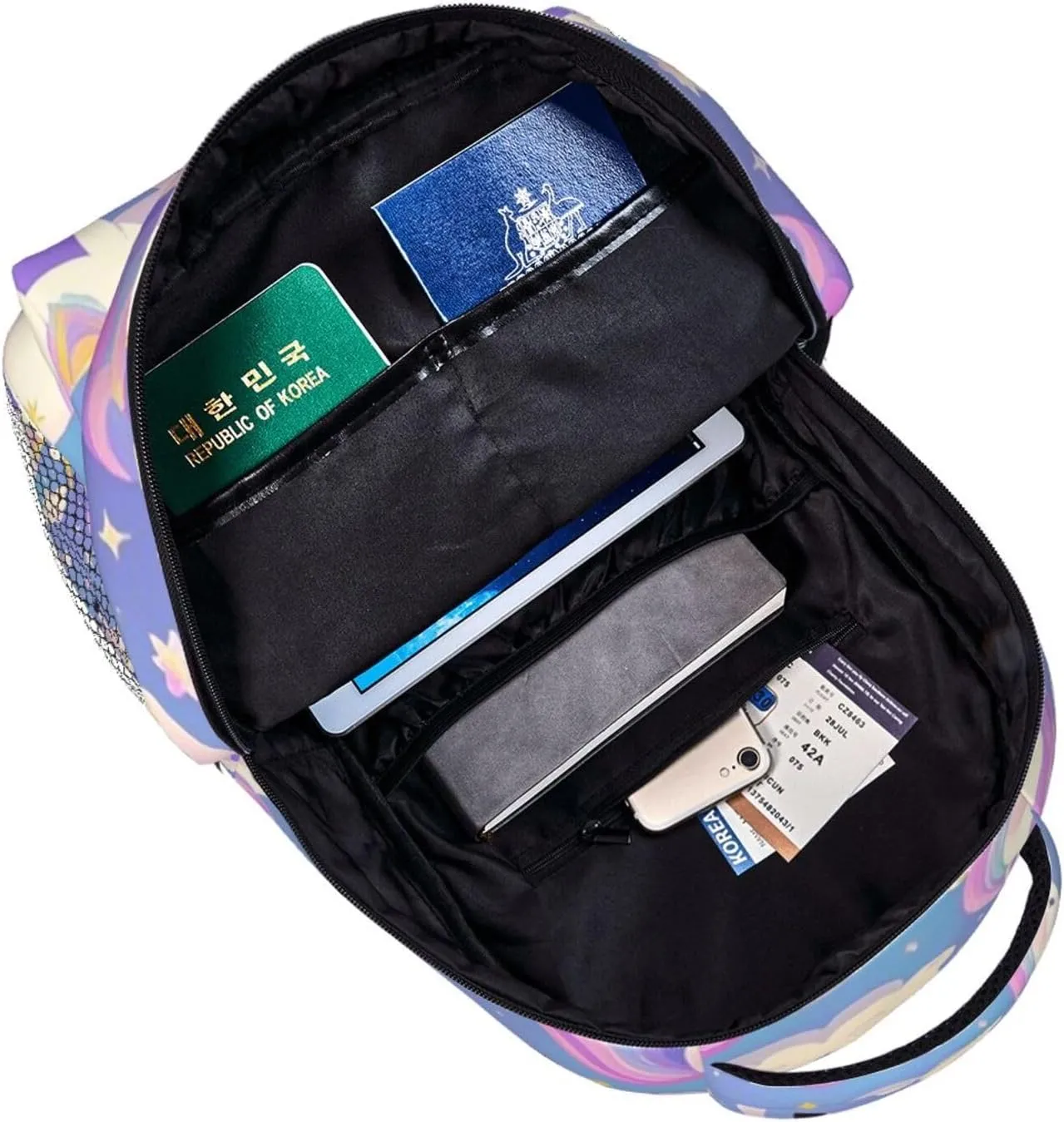 Lightweight Rucksacks for Camping Picnic Walking Cycling - Large Capacity Multipurpose Anti-Theft Carry On Bag, Cute Rainbow Unicorn Art Travel Hiking & Camping Rucksack