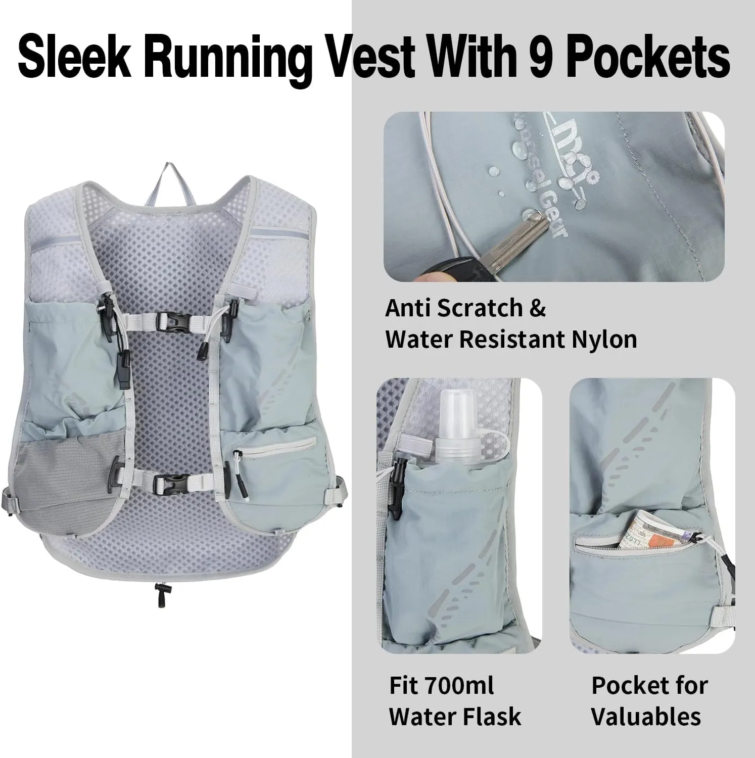 Lightweight Running Vest for Women and Men Hydration Backpack Pack with 1.5L Water Bladder Bag Running Gear Accessories for Hiking Trail Cycling Marathon