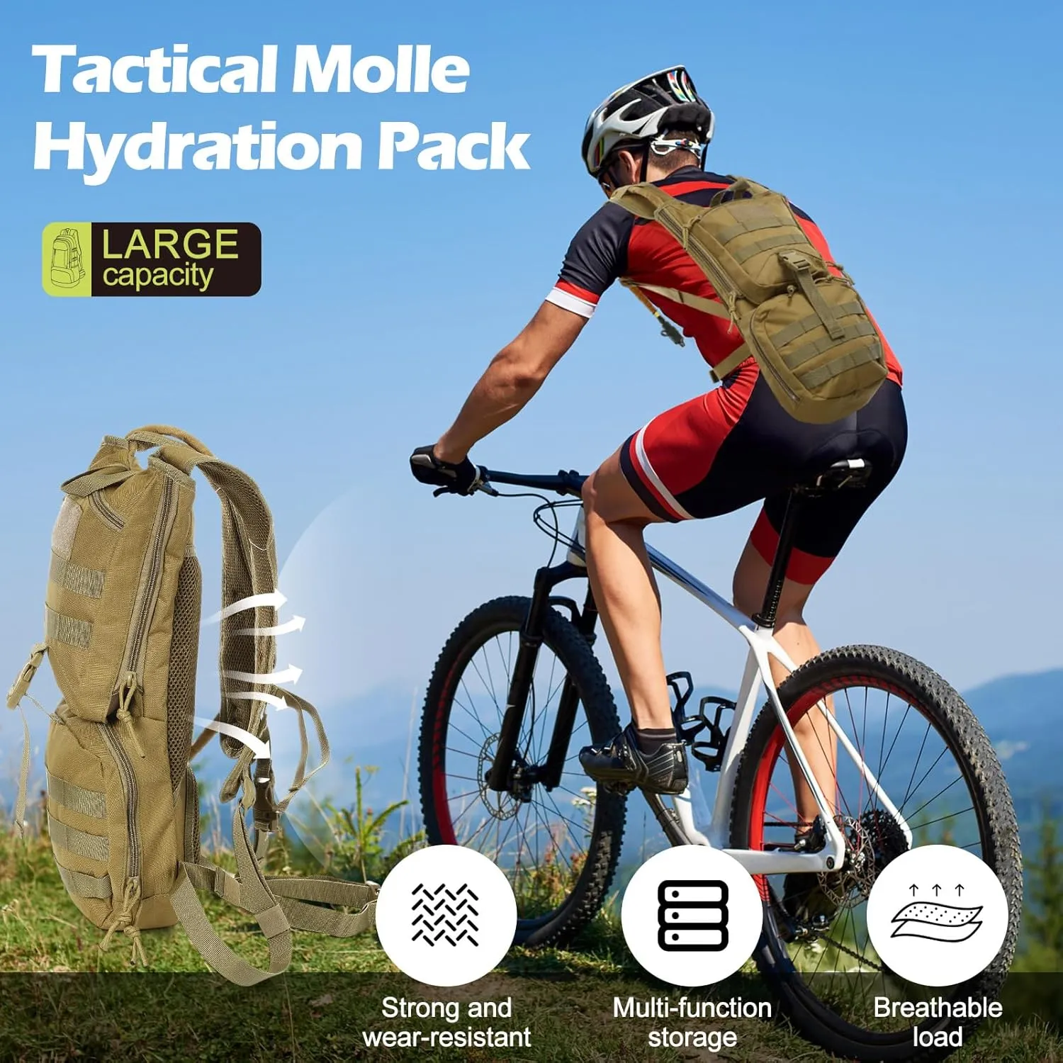 Liliful 1 Pcs Tactical Hydration Backpack with 3l TPU Water Bladder Tactical Molle Water Backpack Hydration Pack for Men Women Hiking Biking Running Climbing