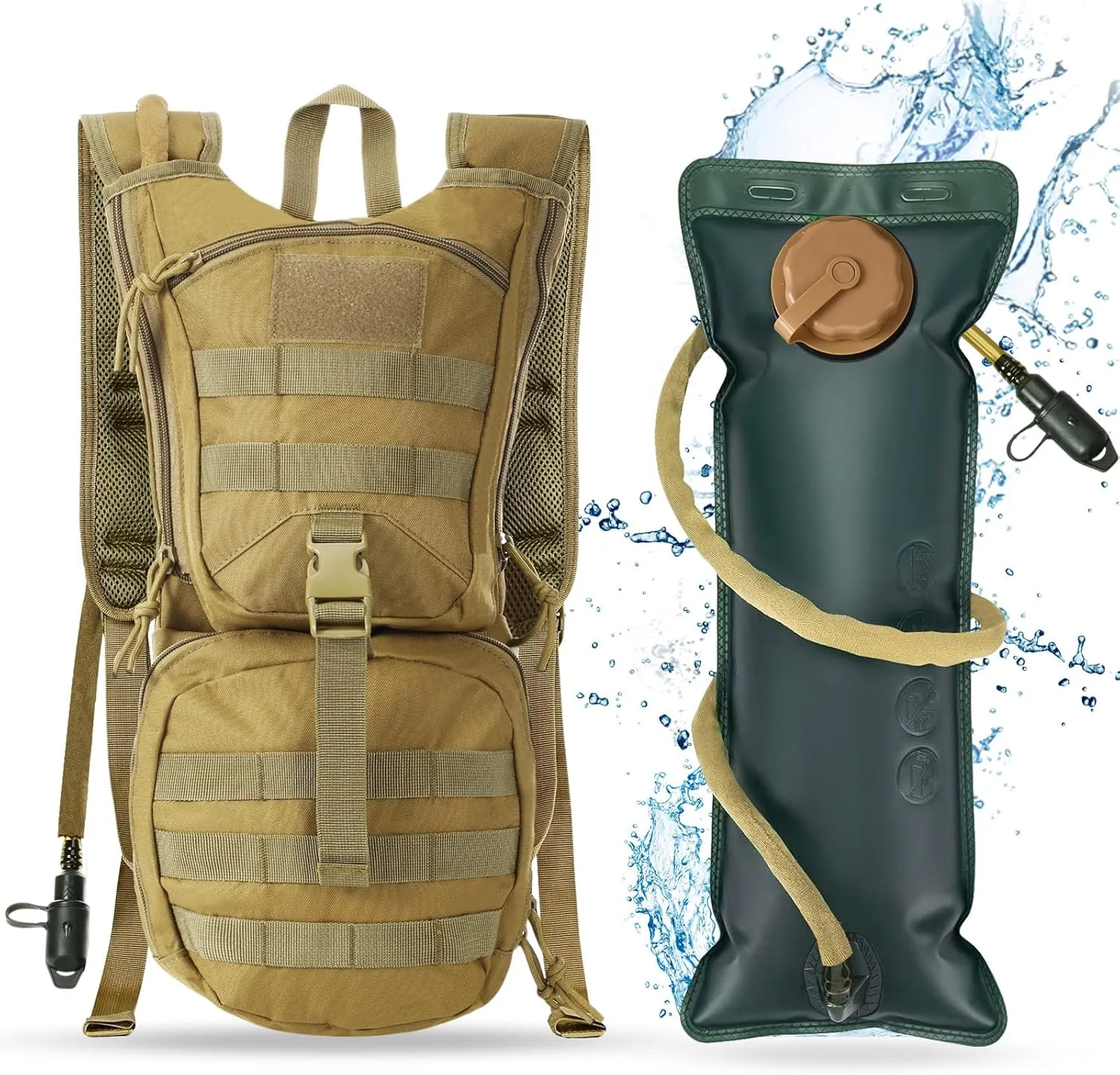 Liliful 1 Pcs Tactical Hydration Backpack with 3l TPU Water Bladder Tactical Molle Water Backpack Hydration Pack for Men Women Hiking Biking Running Climbing