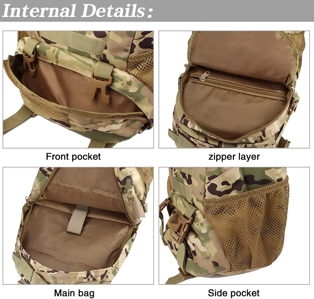 LIMHOO Tactical Backpack for Men Military Molle Bag Hiking Day Pack 27L Army Waterproof EDC Rucksack with USA Flag Patch (Cp Camo 2)