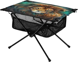 Lion Painting Portable Folding Camping Table, Compact Lightweight Beach Table with Carrying Bag for Outdoor Picnics, BBQs, Camp
