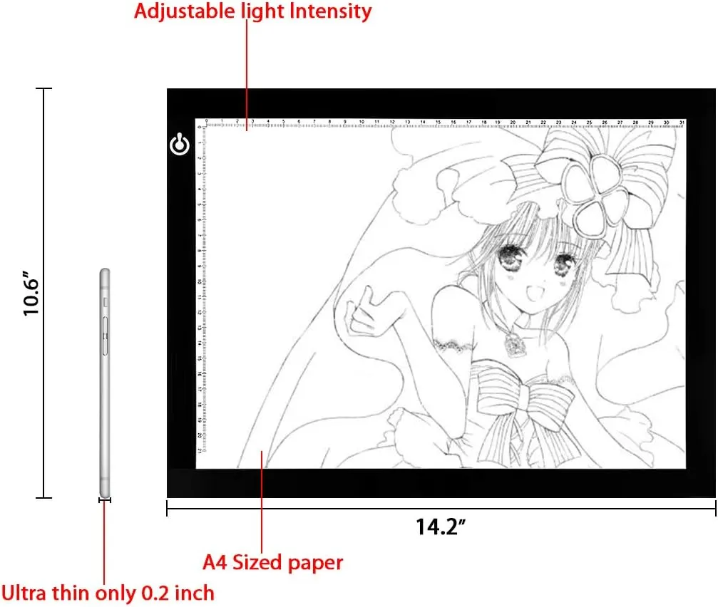 LitEnergy A4 LED Copy Board Light Tracing Box, Ultra-Thin Adjustable USB Power Artcraft LED Trace Light Pad for Tattoo Transferring, Drawing, Streaming, Sketching, Animation, Stenciling