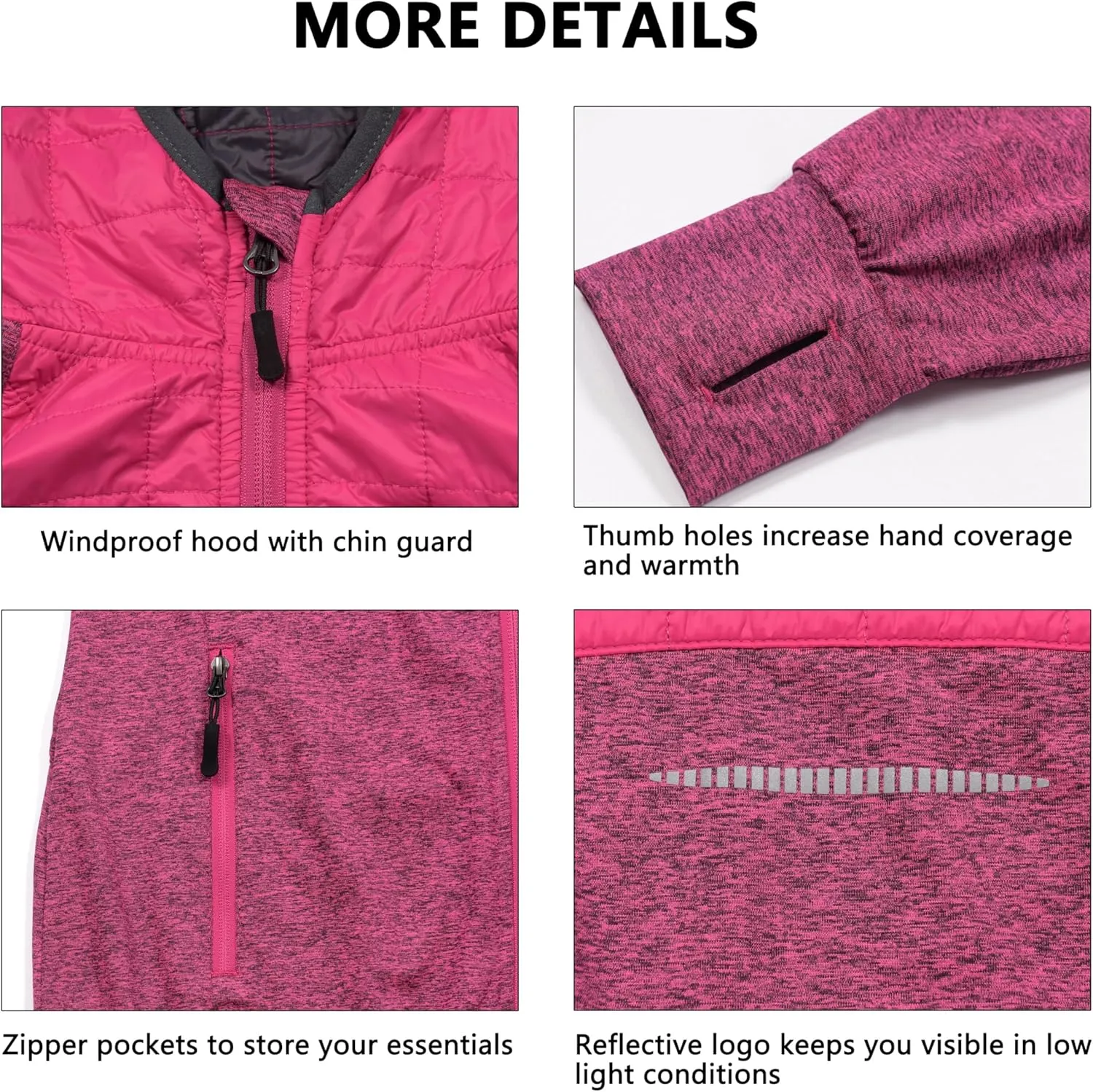 Little Donkey Andy Women's Lightweight Thermal Running Jacket Hybrid Quilted Full Zip Golf Jacket with Hood