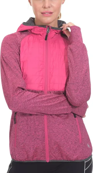 Little Donkey Andy Women's Lightweight Thermal Running Jacket Hybrid Quilted Full Zip Golf Jacket with Hood