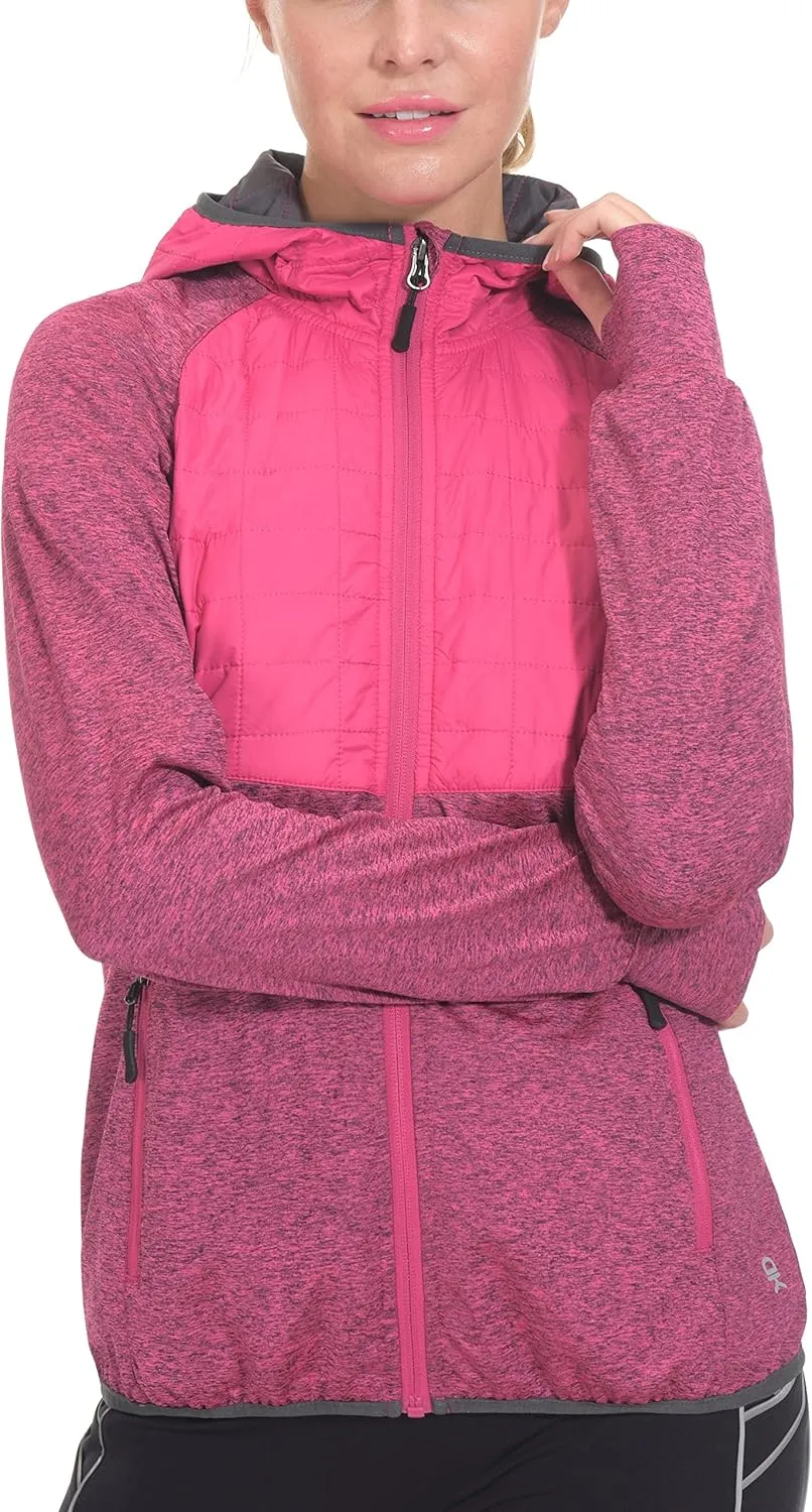 Little Donkey Andy Women's Lightweight Thermal Running Jacket Hybrid Quilted Full Zip Golf Jacket with Hood