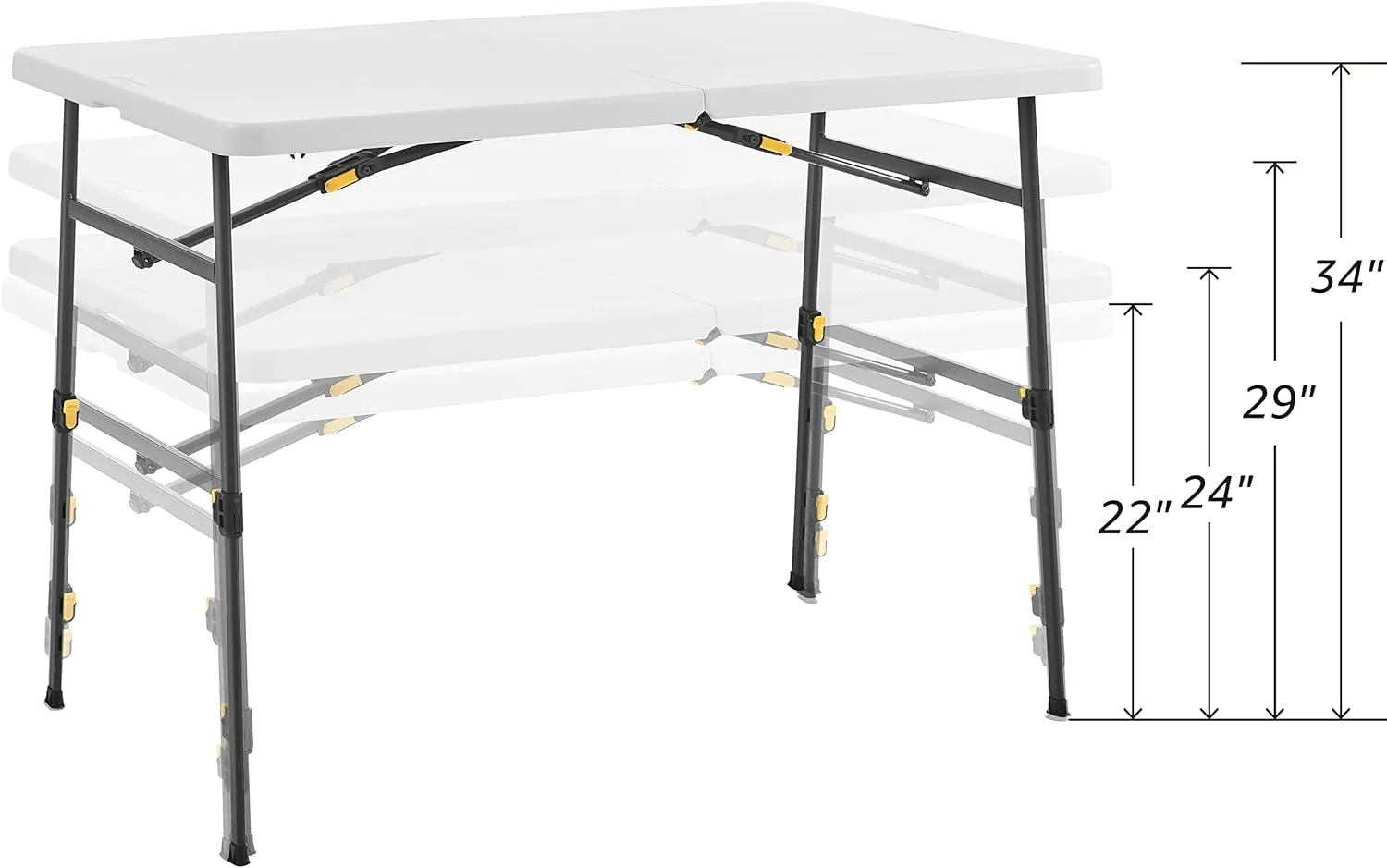 Living and More 4ft Height Adjustable Half Folding Table with Carrying Handle, Easy Folding and Storage, Indoor Outdoor Use, White