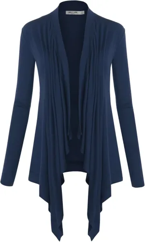 Lock and Love Women's Draped Front Open Asymmetrical Cardigan - Casual Long Sleeve Lightweight Duster
