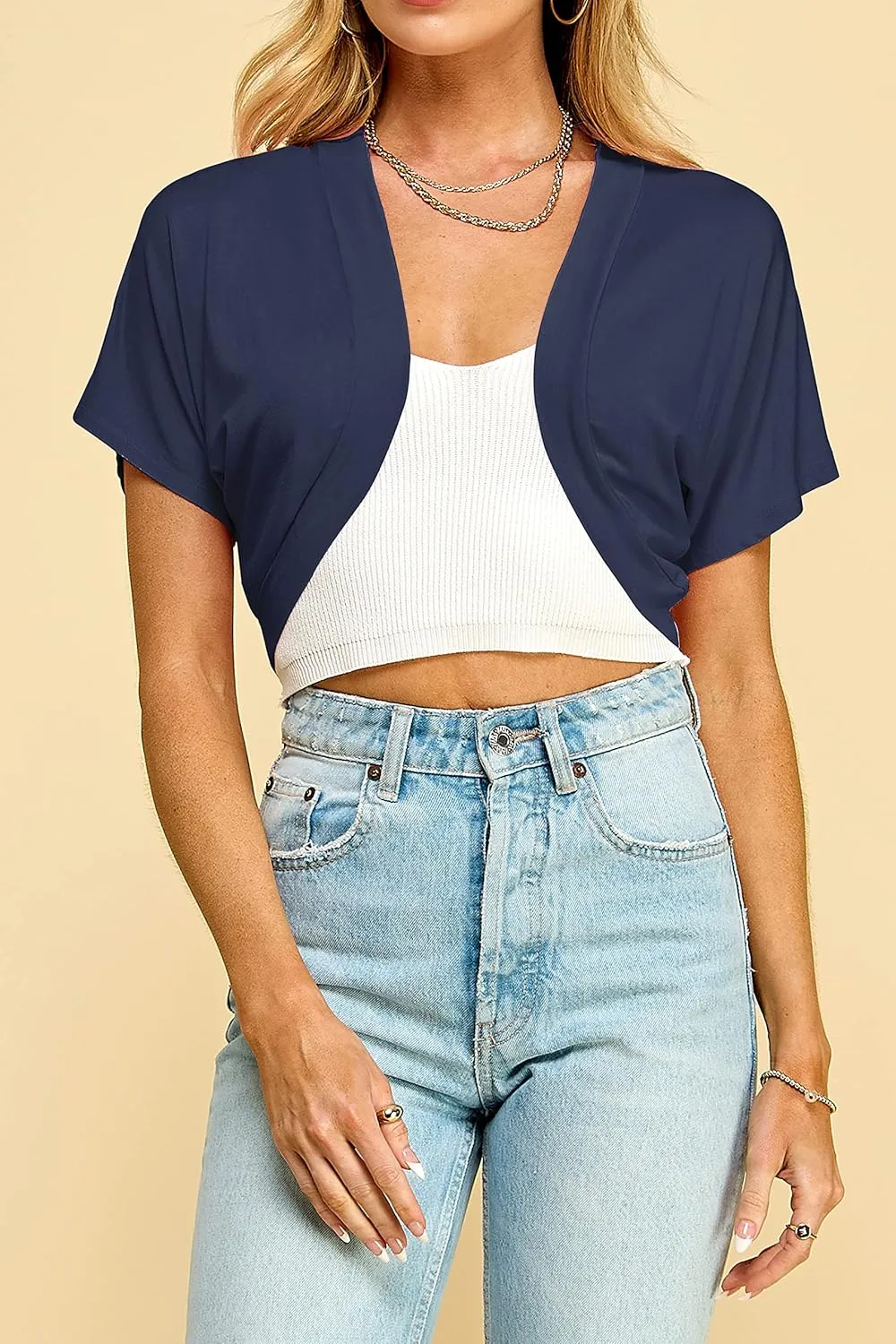 Lock and Love Women's Versatile Open Front Lightweight Short Sleeve Bolero Shrug