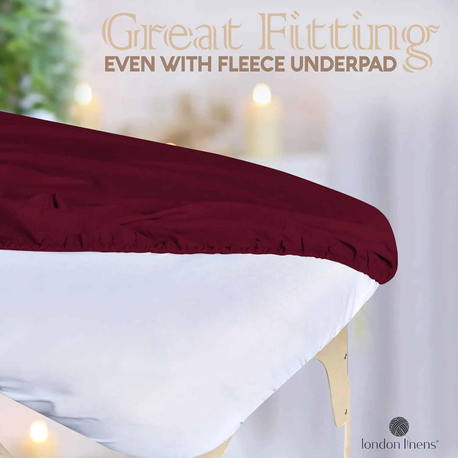 LONDON LINENS Soft Microfiber 3-Piece Massage Table Sheets - Super Lightweight, Stain and Wrinkle Resistant - Includes Table Cover, Fitted Sheet, and Face Rest Cover (Burgundy)