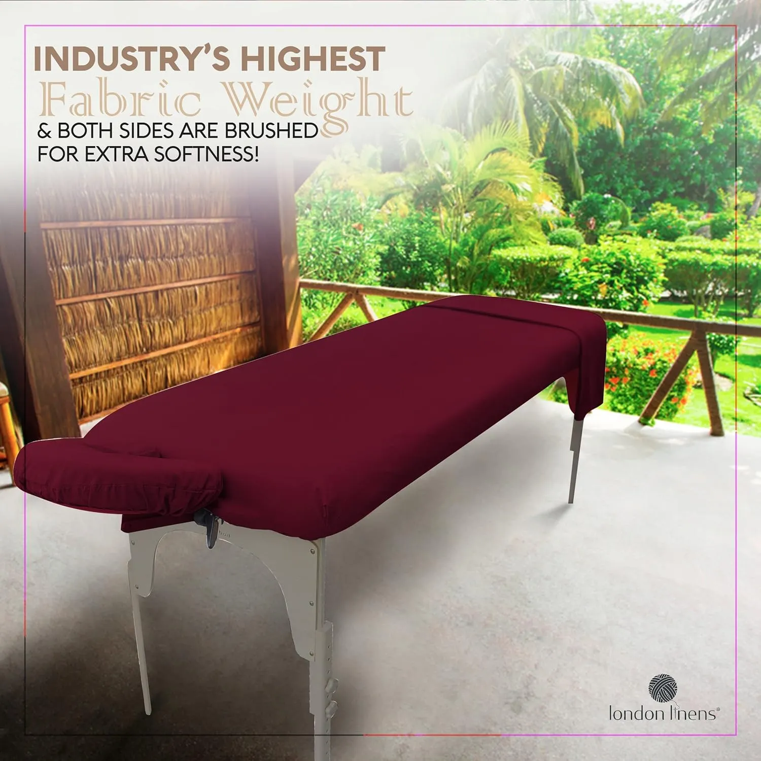 LONDON LINENS Soft Microfiber 3-Piece Massage Table Sheets - Super Lightweight, Stain and Wrinkle Resistant - Includes Table Cover, Fitted Sheet, and Face Rest Cover (Burgundy)