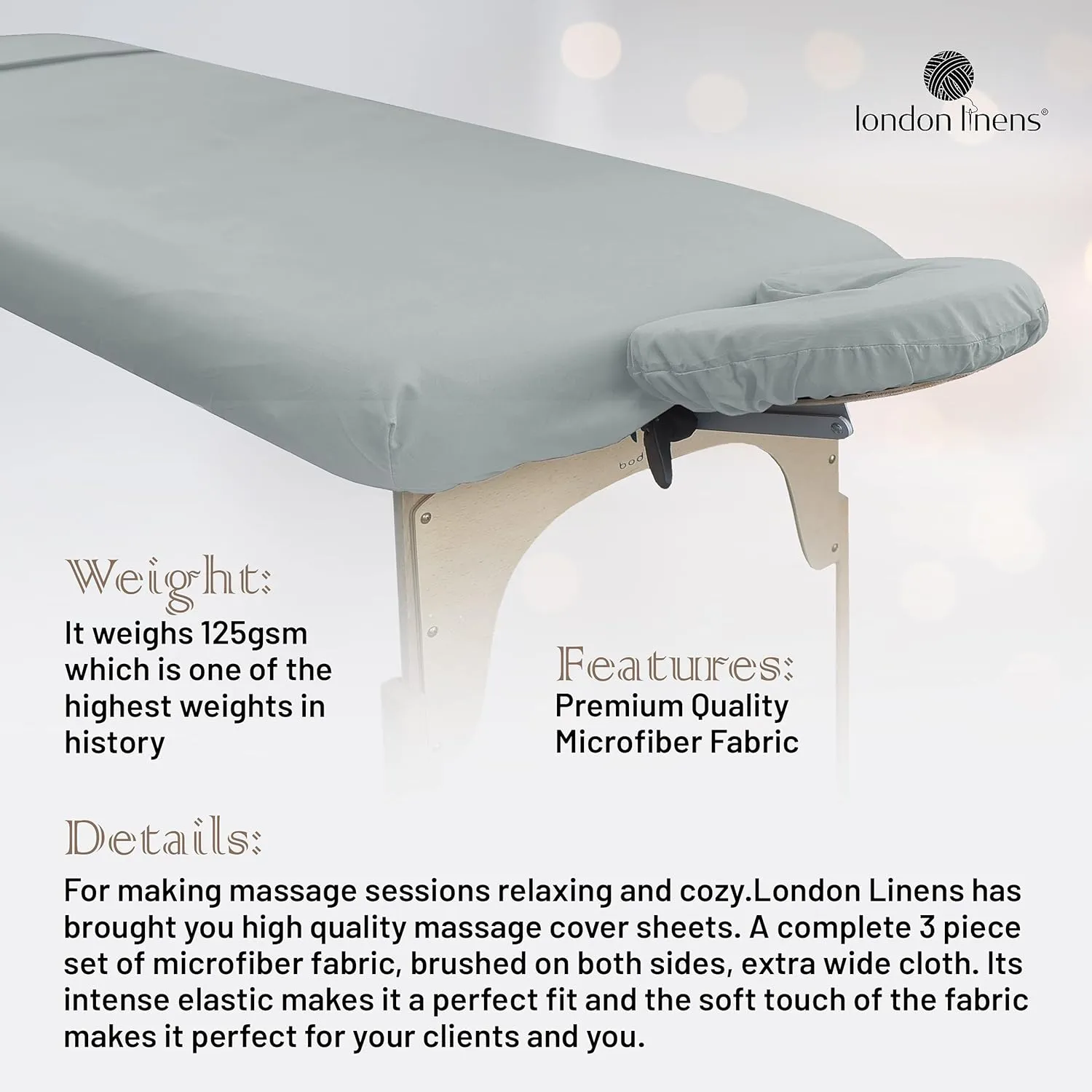 LONDON LINENS Soft Microfiber Massage Table Sheets Set 3 Piece Set - Includes Massage Table Cover, Massage Fitted Sheet, and Massage Face Rest Cover (Stone)