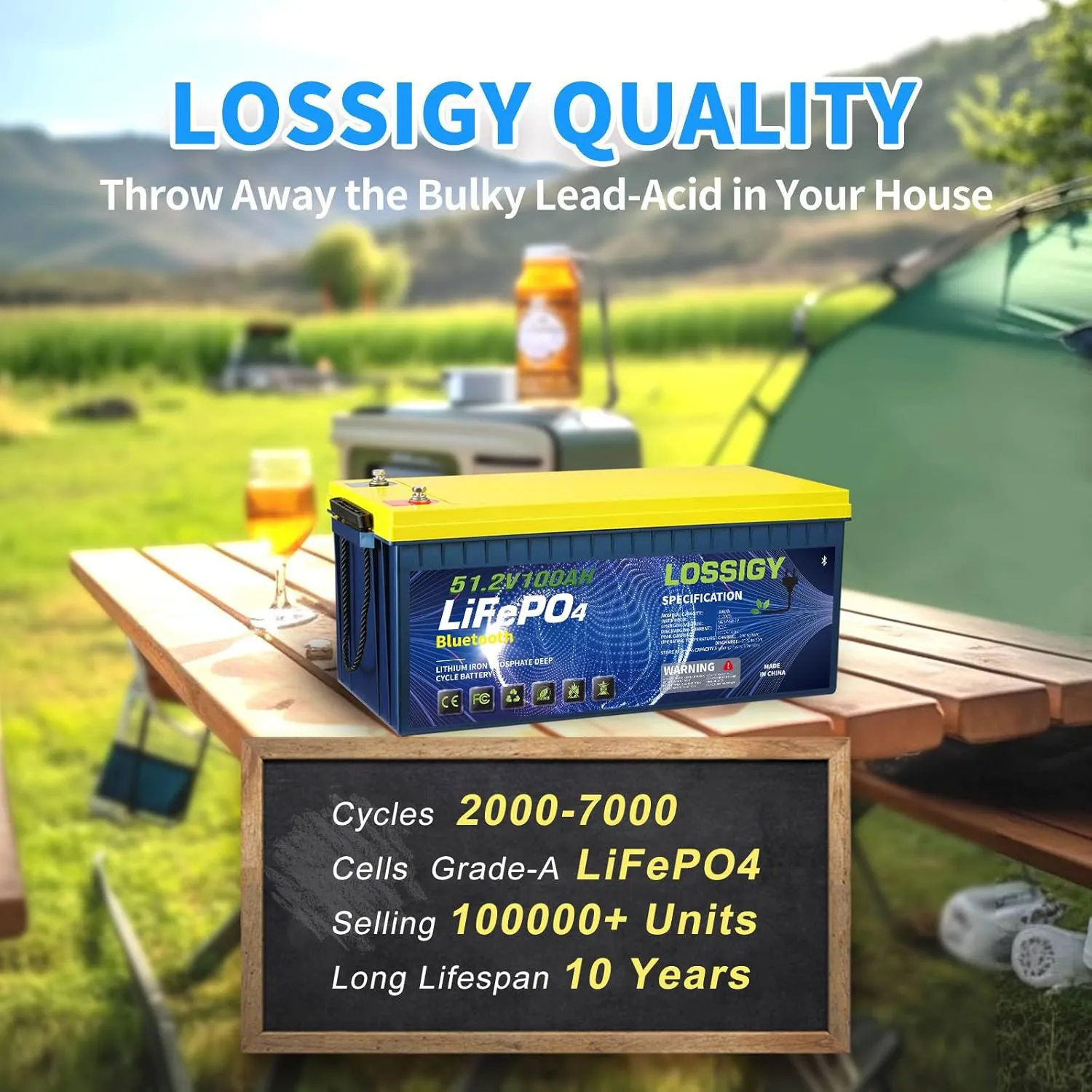 LOSSIGY 48V Lithium Golf Cart Battery with 18A Lithium Charger, 48 Volt 100Ah LiFePO4 Battery, Built in 200A Bluetooth BMS & LCD 10.24kW Output, Peak Current 1000A(3-5s), Prefect for RV Solar System