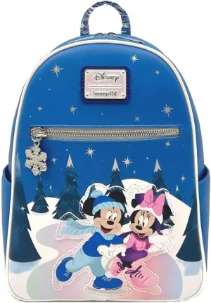 Loungefly Mickey & Minnie Mouse Winter Skating Scene Double Strap Shoulder Bag