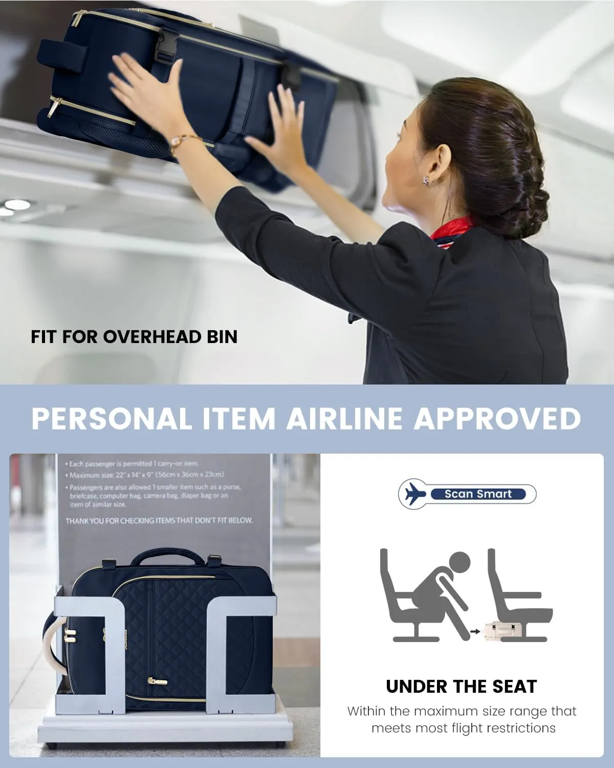 LOVEVOOK Carry on Backpack, 30L Travel Backpack for Women Airline Approved,Luggage Business Weekender Overnight Daypack as Personal Item fit for 15.6 inch Laptop,Navy Blue