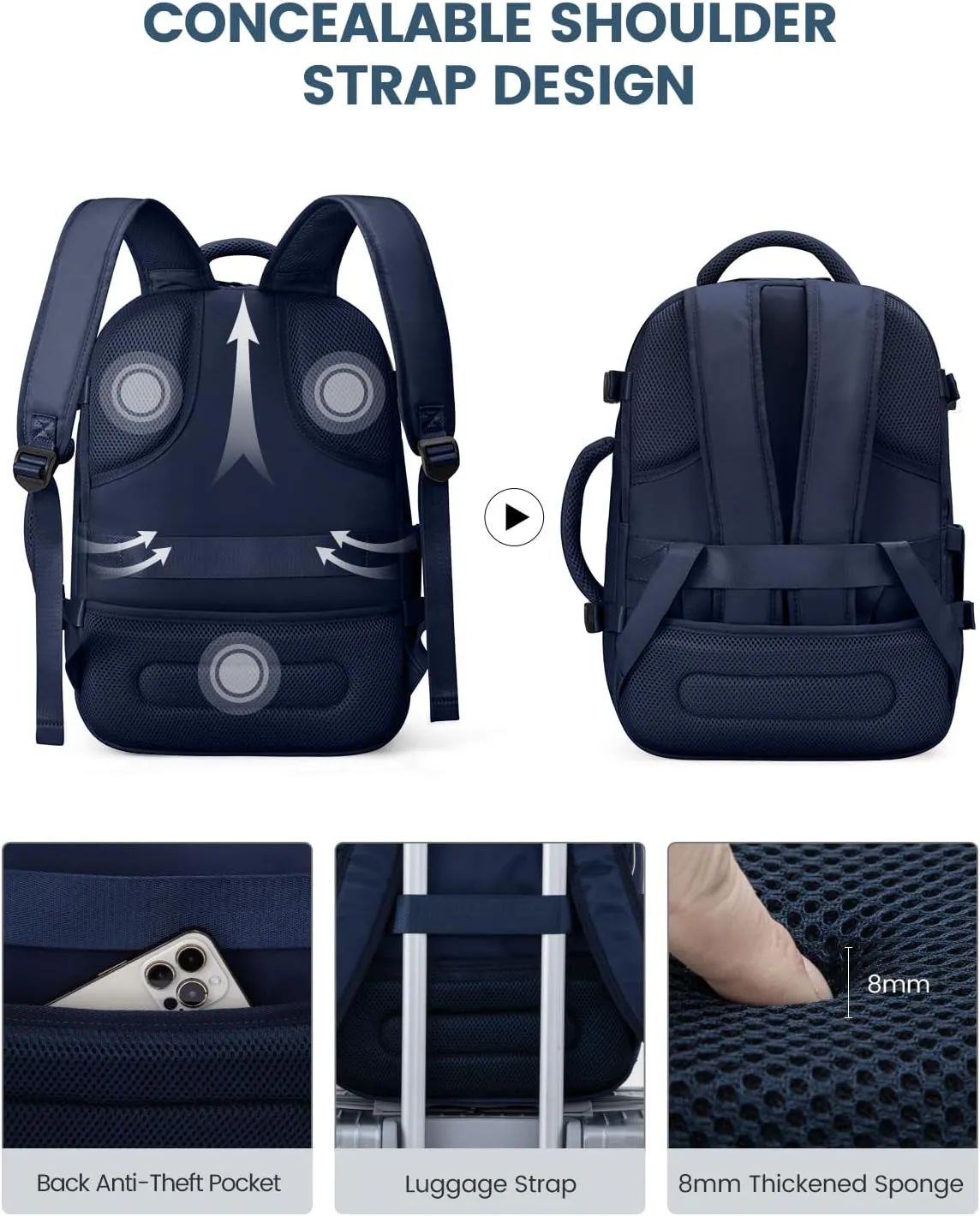 LOVEVOOK Carry on Backpack, 30L Travel Backpack for Women Airline Approved,Luggage Business Weekender Overnight Daypack as Personal Item fit for 15.6 inch Laptop,Navy Blue