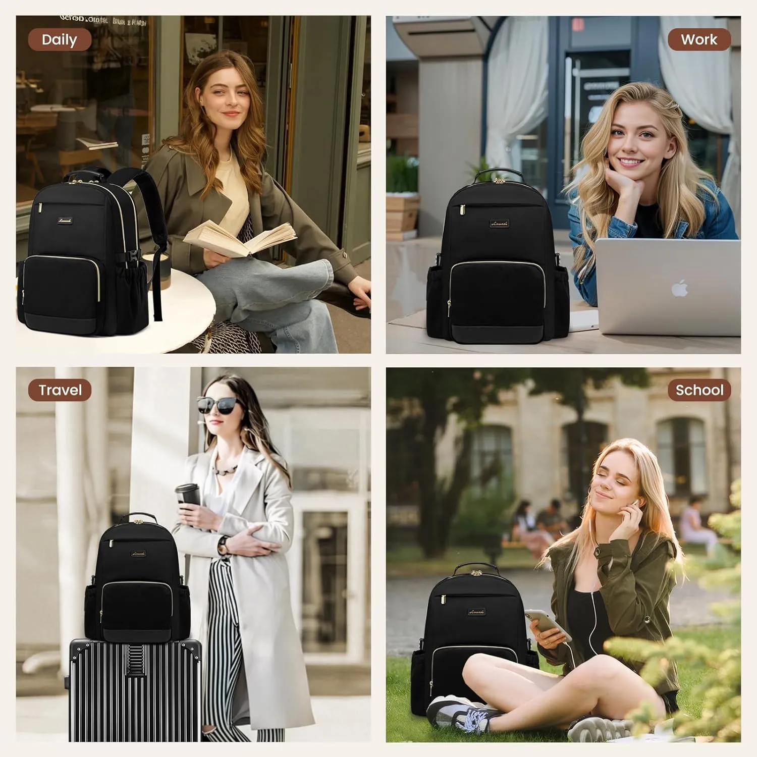 LOVEVOOK Laptop Backpack for Women with Pouch Pocket for Large Capacity Cup,15.6 Inch Laptop Computer Bag Travel Backpack Purse,Waterproof Work Business Backpack College Teacher Bags,Dark Blue