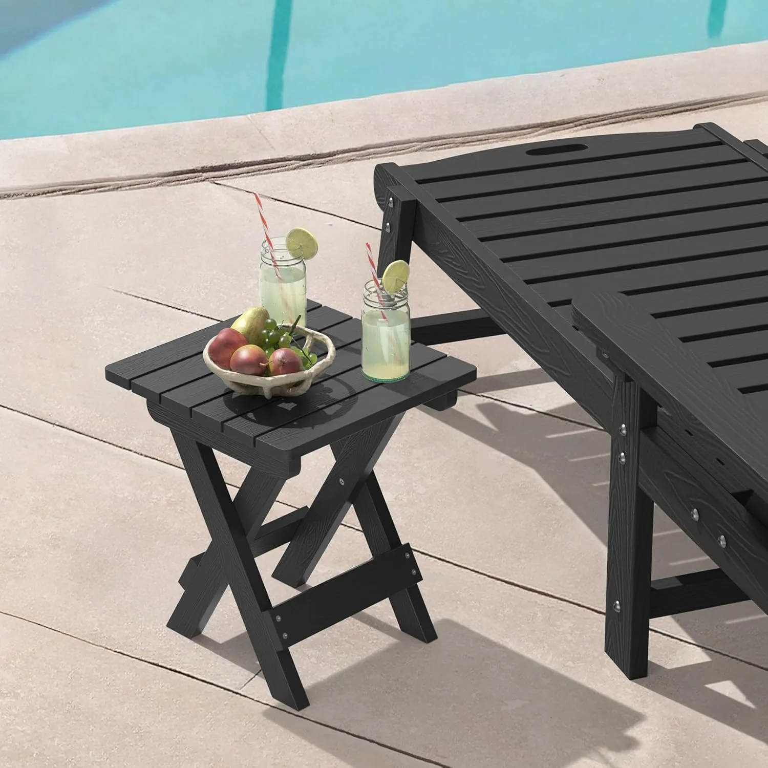 LUE BONA Small Outdoor Folding Side Table, HDPS Outside End Table for Patio, Porch, Deck, Pool, 14 Inch Height, Black