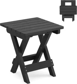 LUE BONA Small Outdoor Folding Side Table, HDPS Outside End Table for Patio, Porch, Deck, Pool, 14 Inch Height, Black