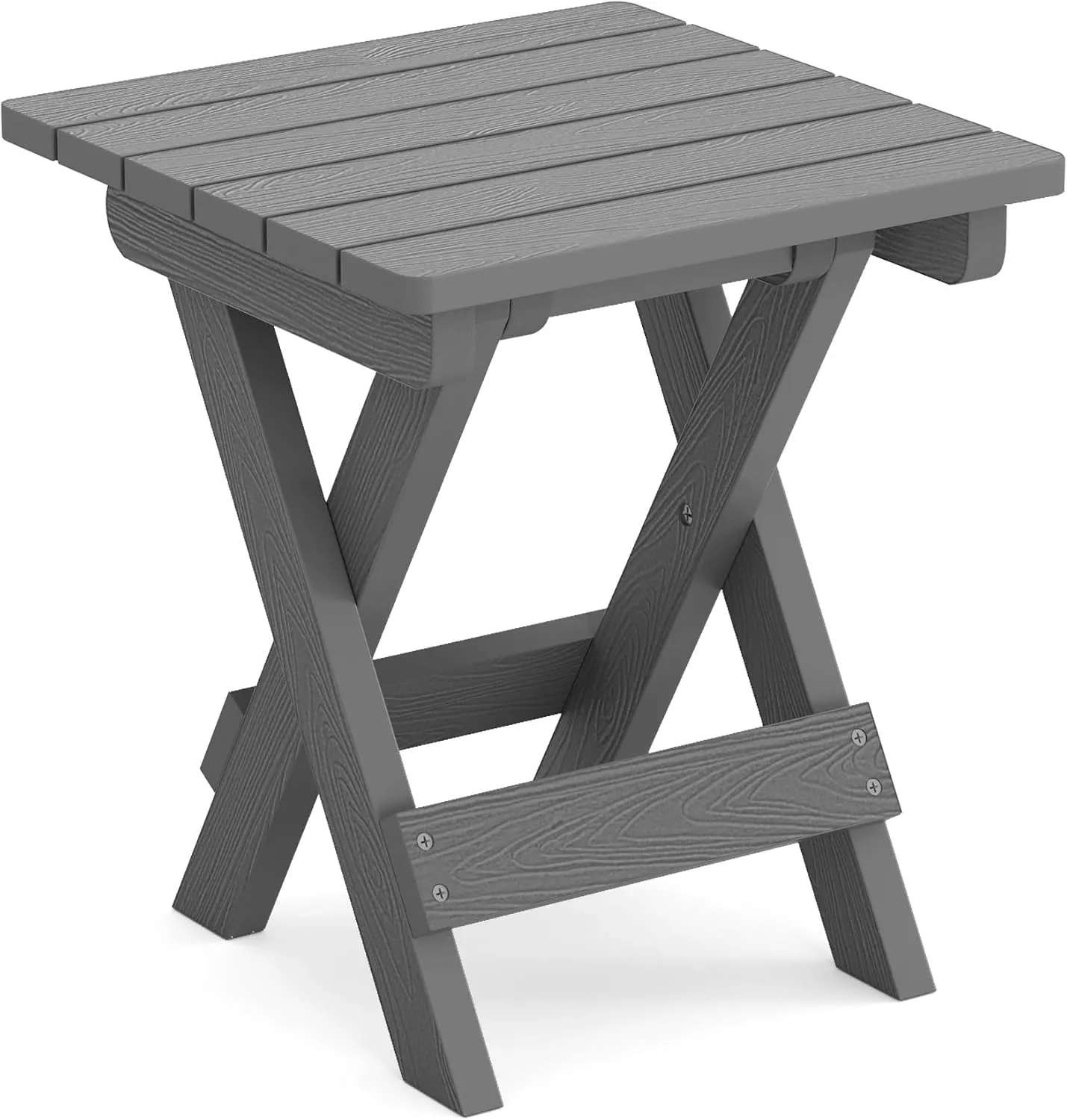 LUE BONA Small Outdoor Folding Side Table, HDPS Outside End Table for Patio, Porch, Deck, Pool, 14 Inch Height, Netural Grey