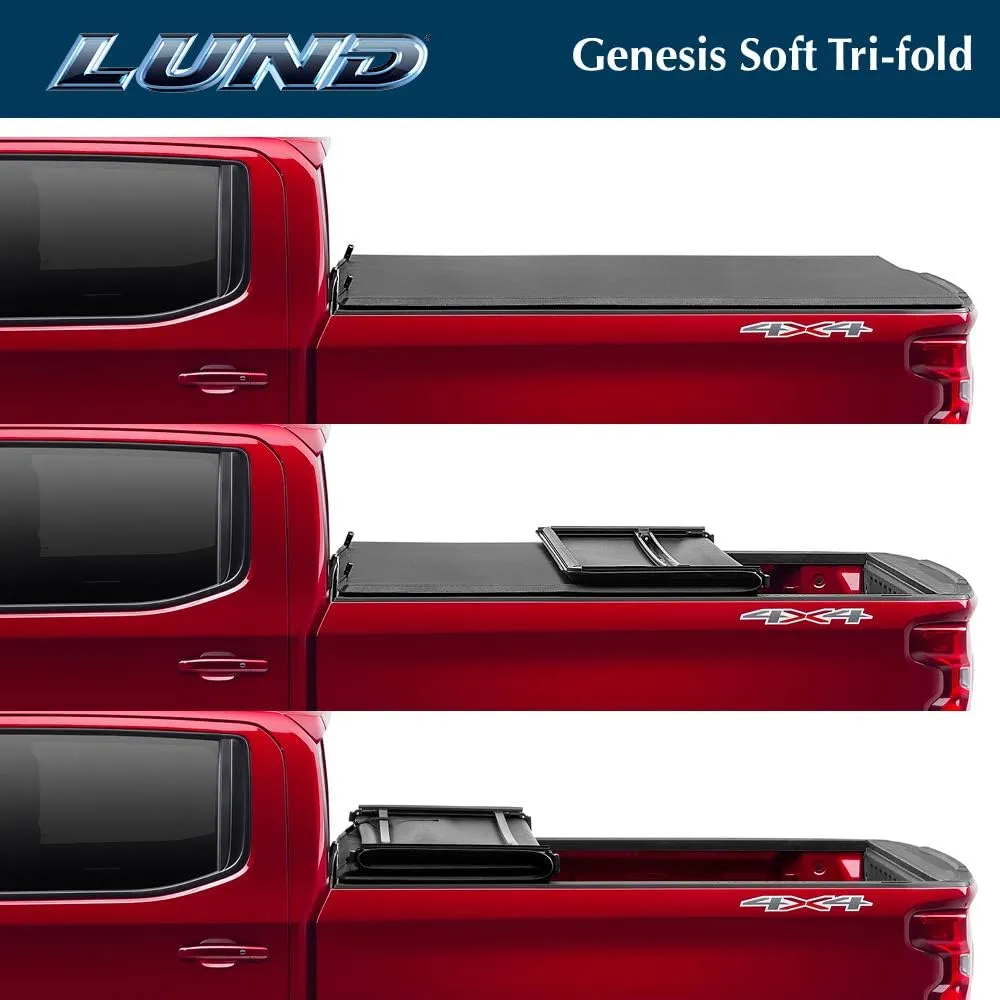 Lund Genesis Tri-Fold Soft Folding Truck Bed Tonneau Cover | 95094 | Fits 2007 - 2013 Chevy/GMC Silverado/Sierra 8' 2" Bed (97.6")