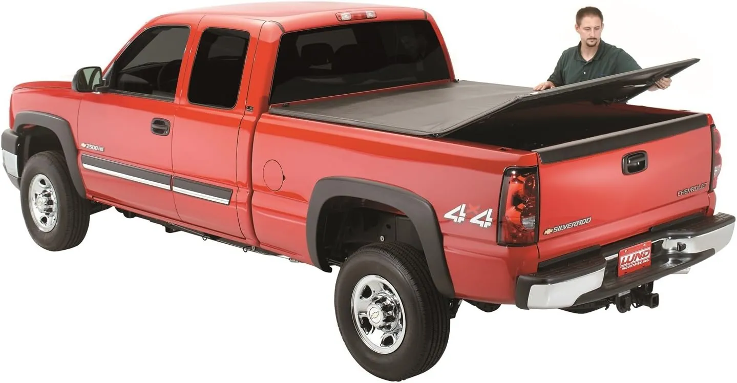 Lund Genesis Tri-Fold Soft Folding Truck Bed Tonneau Cover | 95094 | Fits 2007 - 2013 Chevy/GMC Silverado/Sierra 8' 2" Bed (97.6")