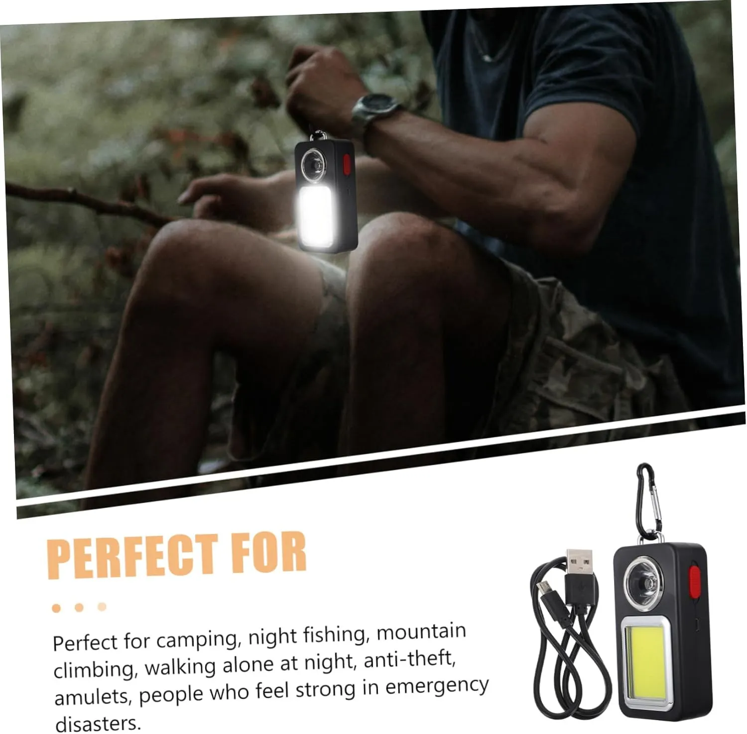 Lurrose 2pcs Rechargeable Emergency Light Led Flashlight High-Power Portable Work Lamp Solar Panel Charger Craftsmanship Design