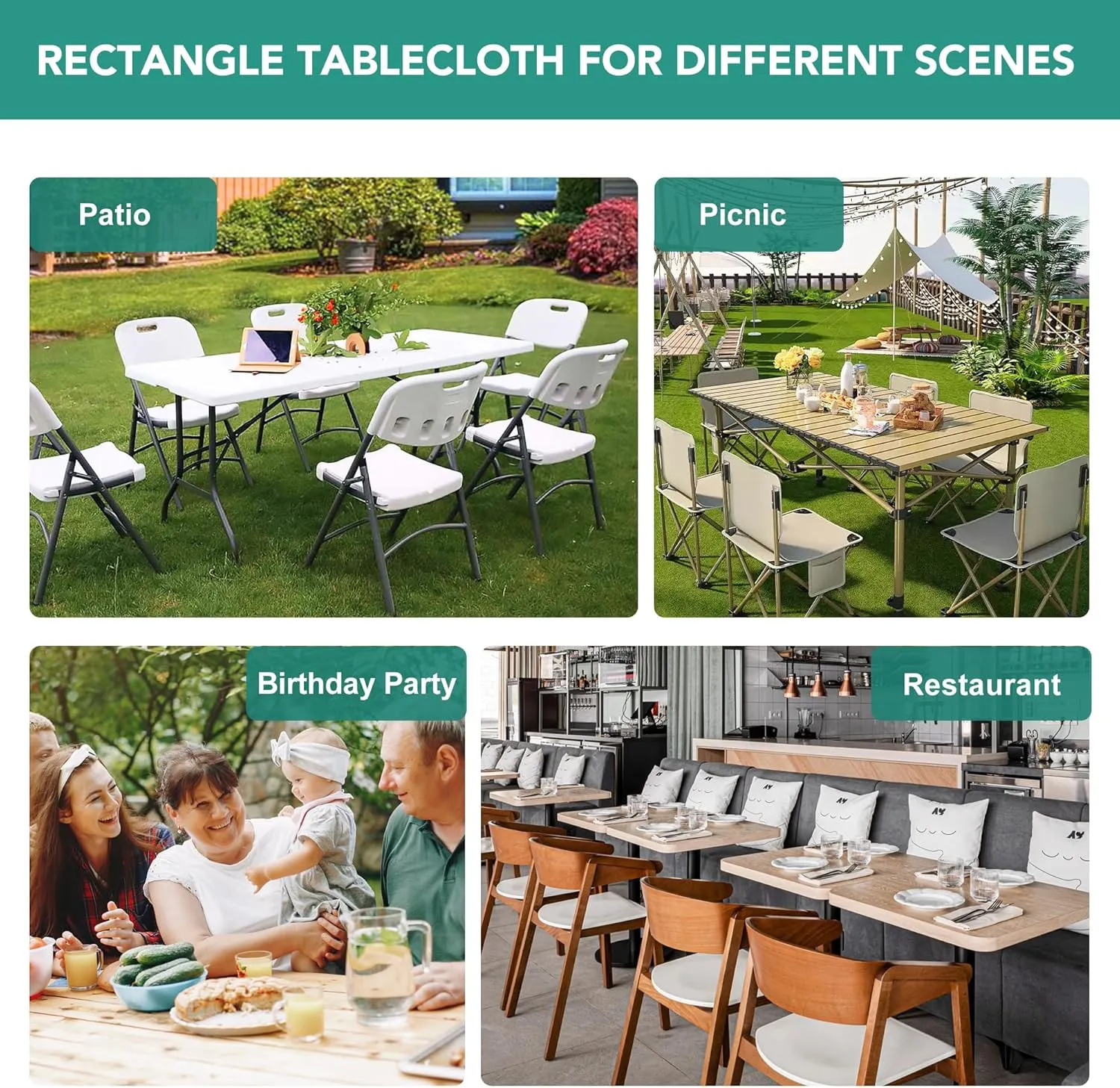 LUSHVIDA 6 Packs Vinyl Tablecloths with Flannel Backing 72x30 inch - Waterproof Plastic Table Covers for 6 Foot Rectangle Folding Table Cloths with Elastic Edges, Black