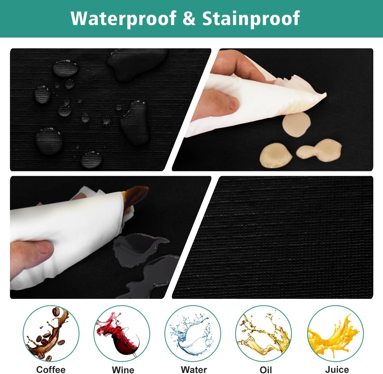 LUSHVIDA 6 Packs Vinyl Tablecloths with Flannel Backing 72x30 inch - Waterproof Plastic Table Covers for 6 Foot Rectangle Folding Table Cloths with Elastic Edges, Black