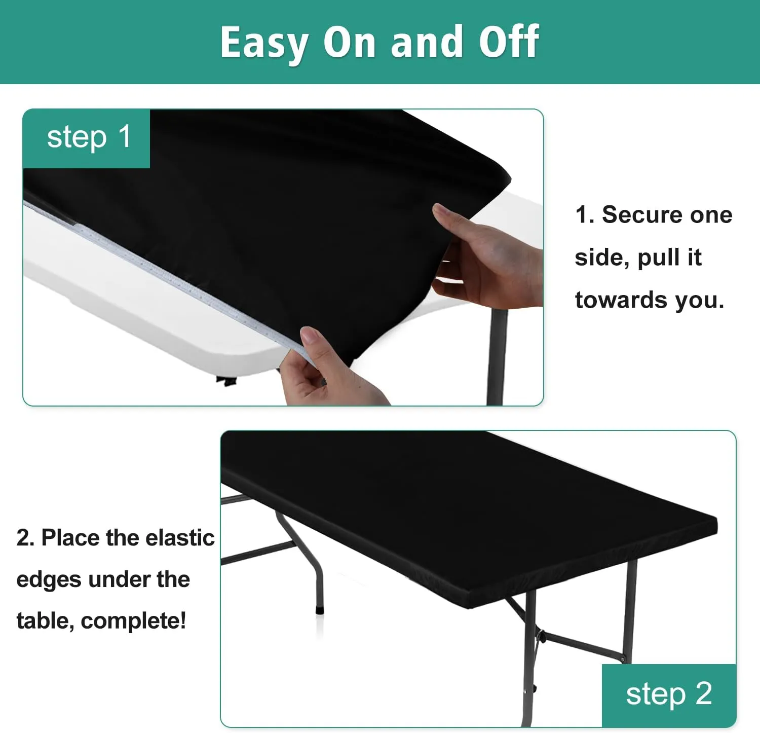 LUSHVIDA 6 Packs Vinyl Tablecloths with Flannel Backing 72x30 inch - Waterproof Plastic Table Covers for 6 Foot Rectangle Folding Table Cloths with Elastic Edges, Black