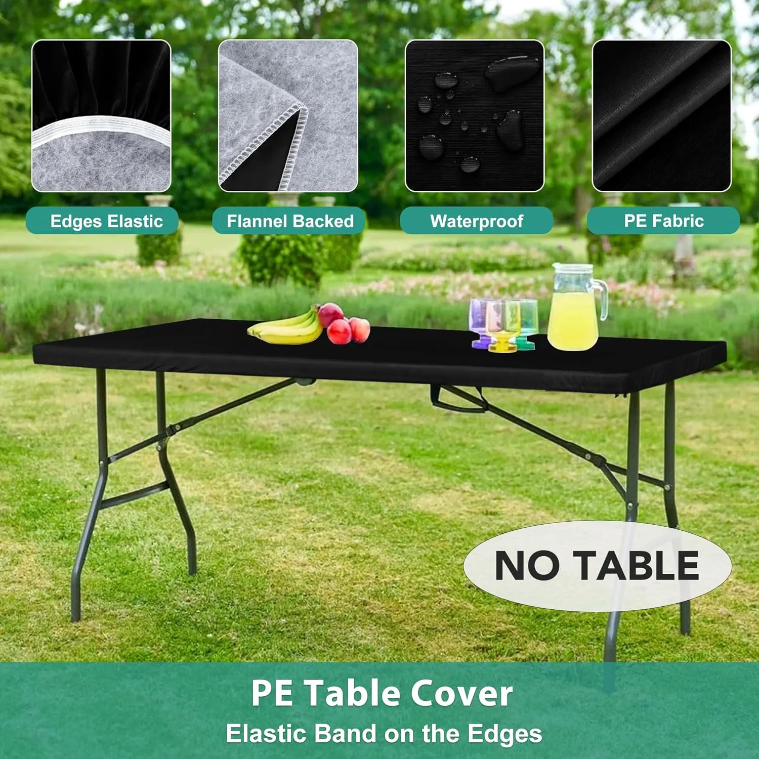 LUSHVIDA 6 Packs Vinyl Tablecloths with Flannel Backing 72x30 inch - Waterproof Plastic Table Covers for 6 Foot Rectangle Folding Table Cloths with Elastic Edges, Black