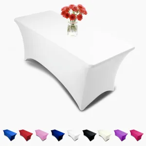 Luxury Collection White 6ft Tablecloth Rectangular Spandex Linen - Table Cloth Fitted Cover for 6 Foot Folding Table, Wedding Linens Banquet Cloths Rectangle Covers