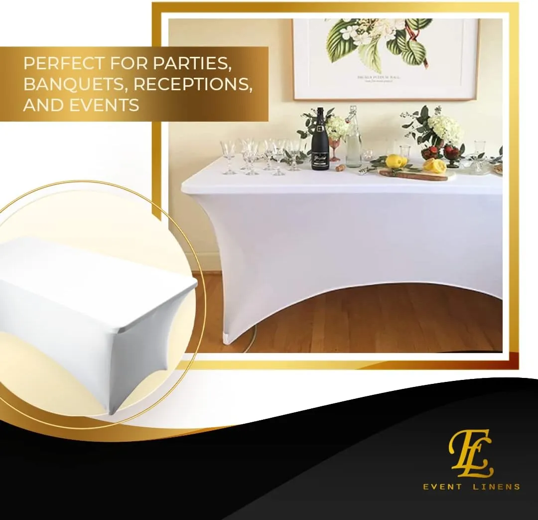 Luxury Collection White 6ft Tablecloth Rectangular Spandex Linen - Table Cloth Fitted Cover for 6 Foot Folding Table, Wedding Linens Banquet Cloths Rectangle Covers