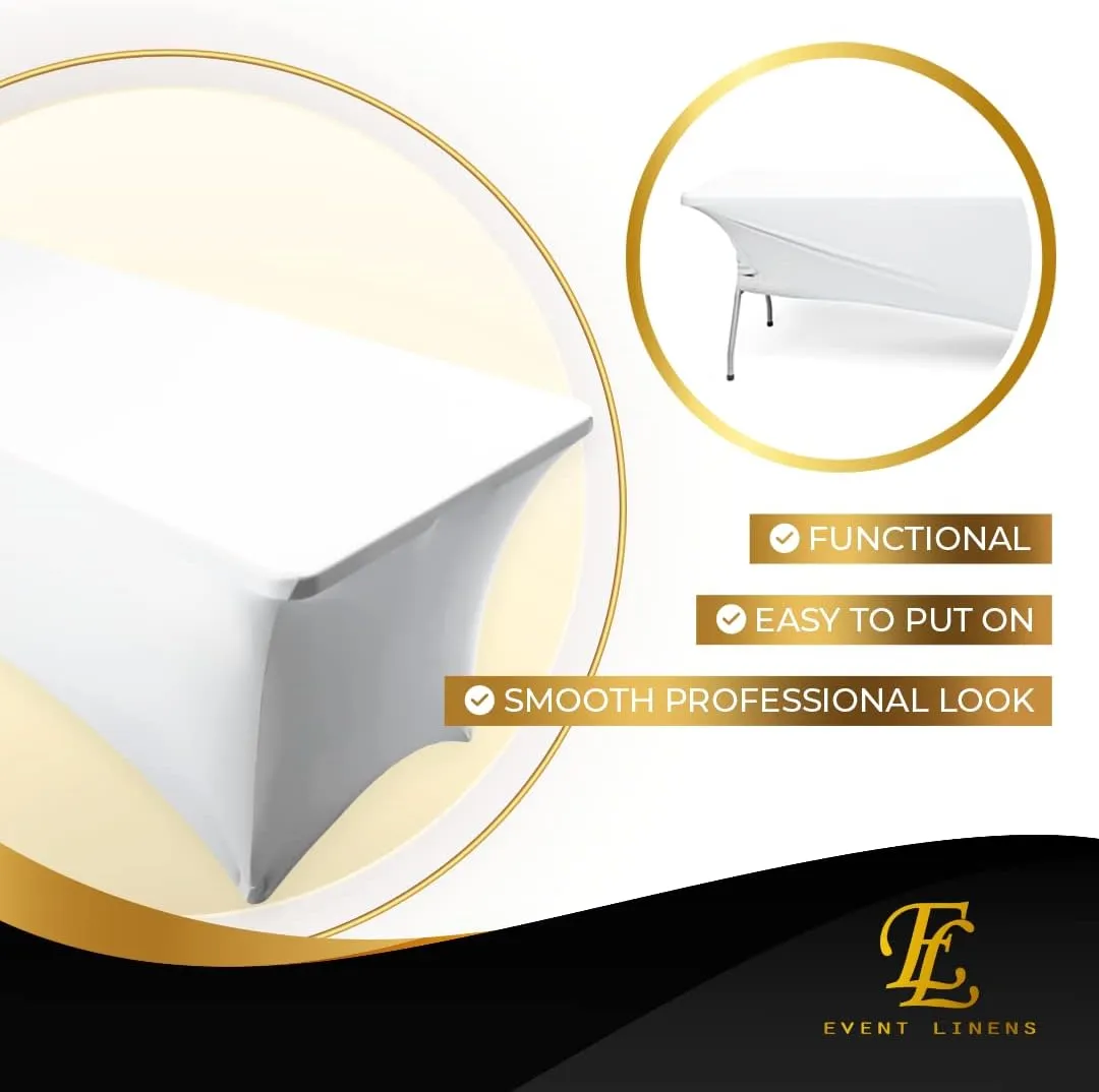 Luxury Collection White 6ft Tablecloth Rectangular Spandex Linen - Table Cloth Fitted Cover for 6 Foot Folding Table, Wedding Linens Banquet Cloths Rectangle Covers