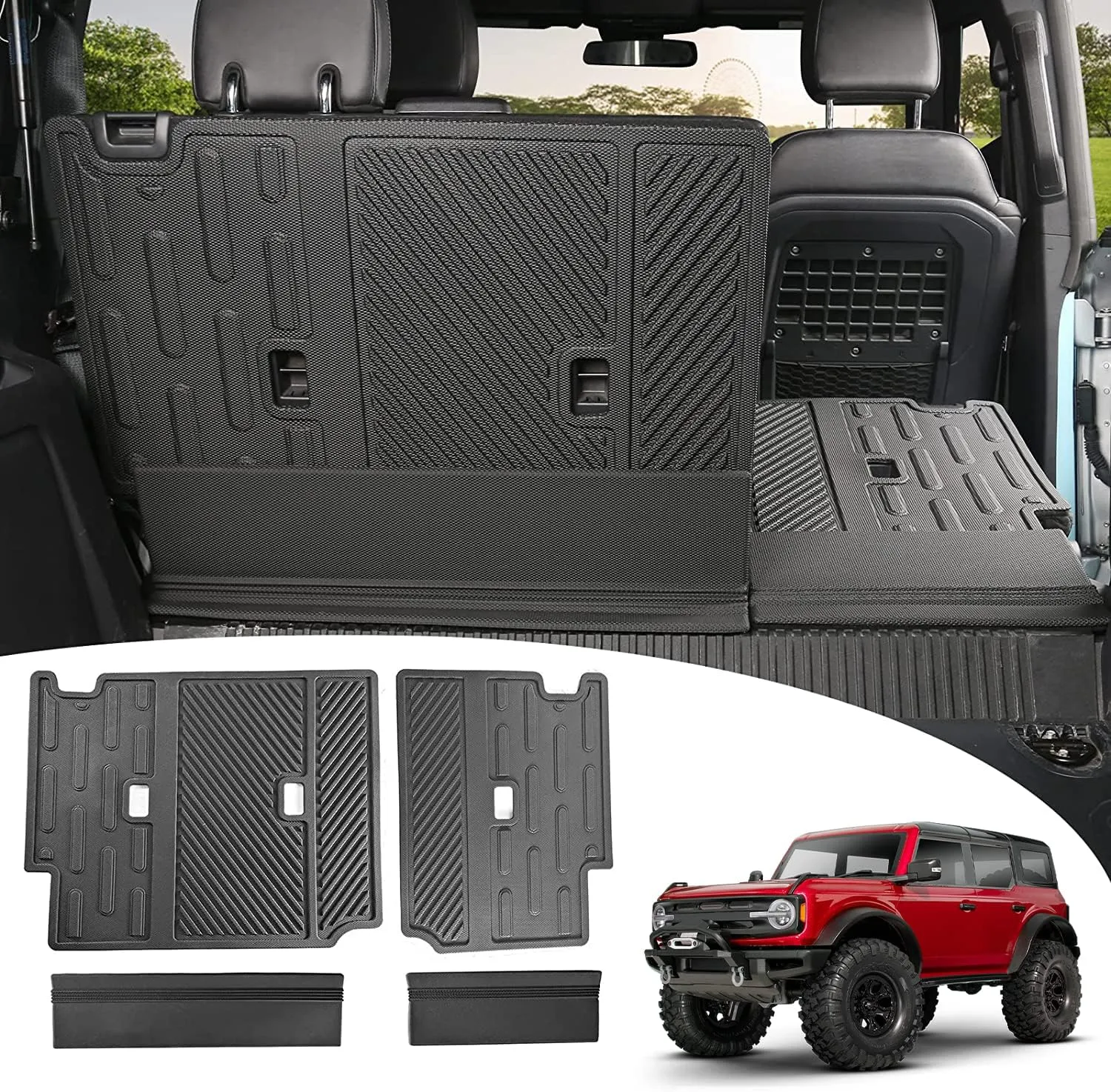Mabett Rear Seat Back Cover Backrest Protector for Ford Bronco Accessories 2021 2022 2023 2024 with Dog Seat Liner fit Bronco 4-Door (4 Pieces-with Folding Lip NOT for 2 Door)