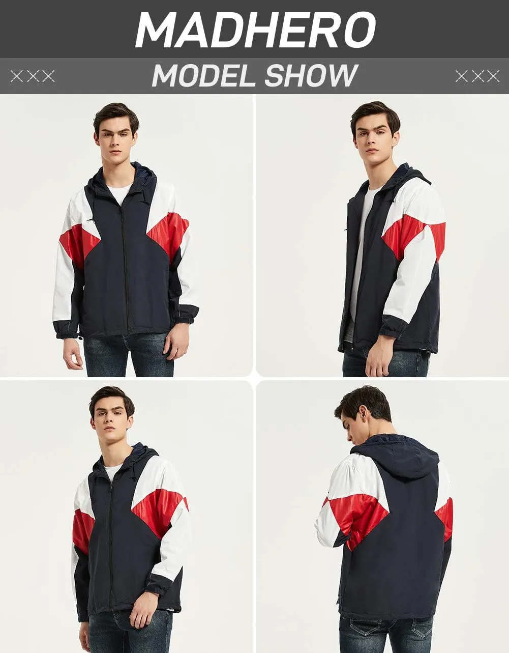 MADHERO Mens Windbreaker Jacket Lightweight 90s Retro Wind Breakers