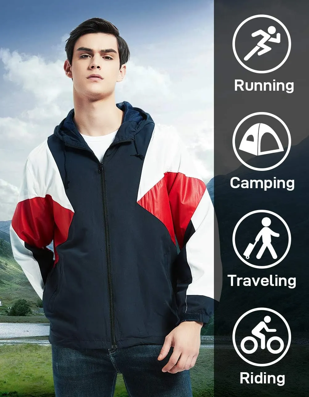 MADHERO Mens Windbreaker Jacket Lightweight 90s Retro Wind Breakers