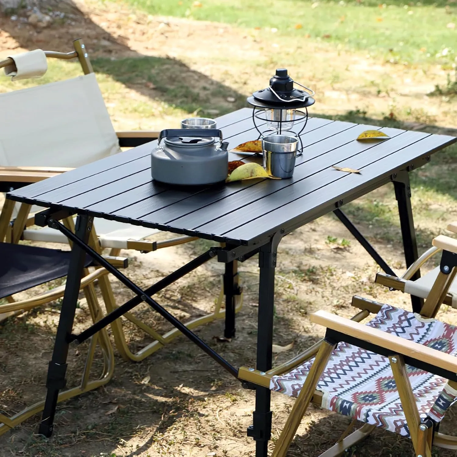 MADOG Portable Aluminum Camping Table, 35'' Lightweight Outdoor Folding Table Roll Up Desk with Carry Bag, for Travel, Picnic and Camp, Black