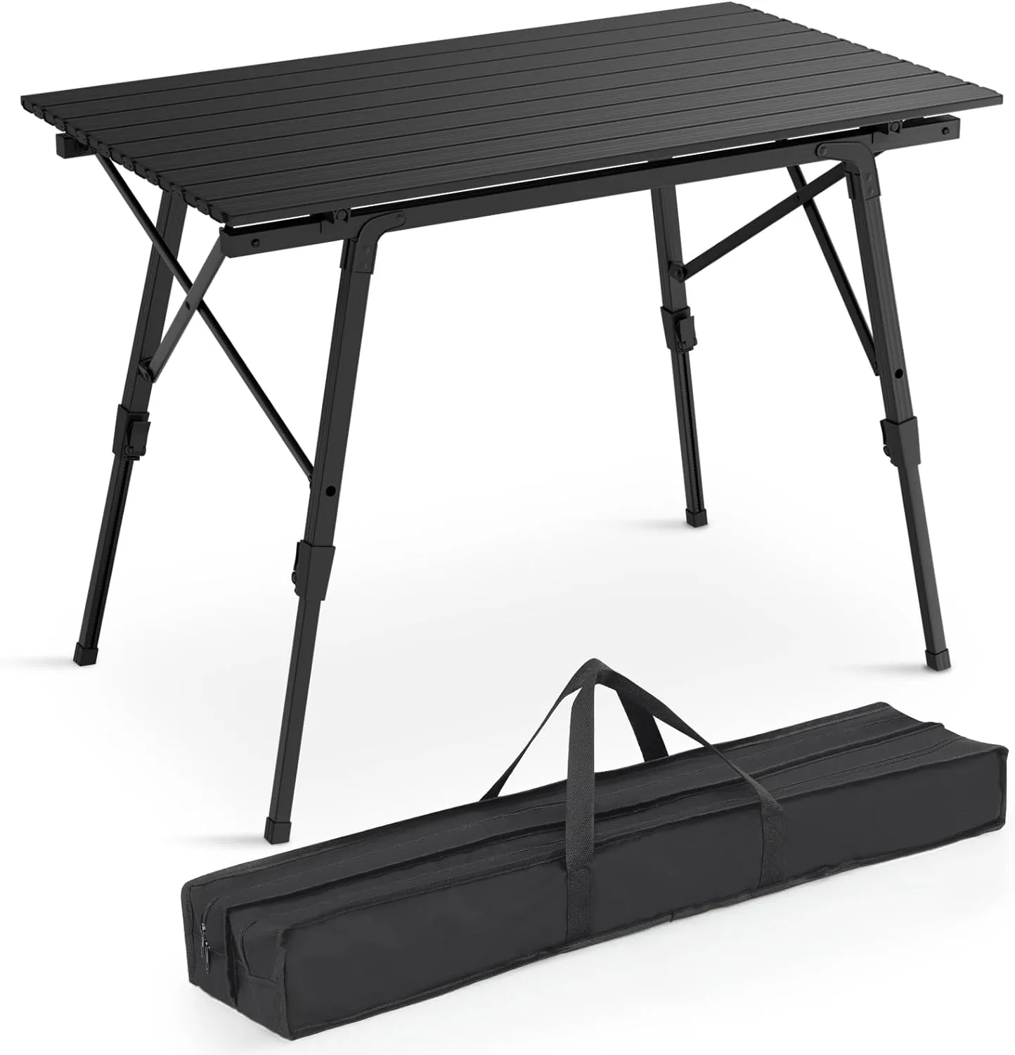 MADOG Portable Aluminum Camping Table, 35'' Lightweight Outdoor Folding Table Roll Up Desk with Carry Bag, for Travel, Picnic and Camp, Black