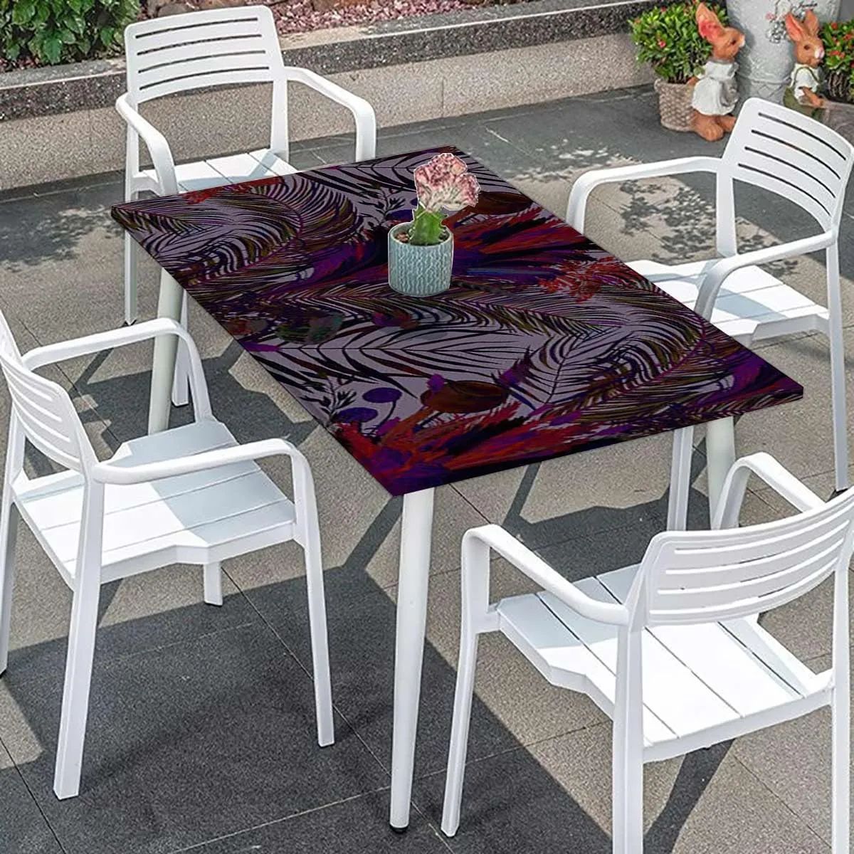 Magenta Rectangle Tables Decor Feathers Boho Pattern Repeating Sixties Elastic Fitted Tablecloth Waterproof Wipeable Abstract Fits up 5 Foot Tables