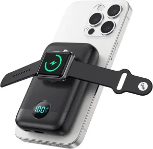 Magnetic Portable Charger for iPhone, 10800mAh 4-in-1 Wireless Power Bank with iWatch Charger, 25W PD Fast Charging Battery Pack with LCD Display for Magsafe,iPhone 16/15/14/13/12 Series,Apple Watch